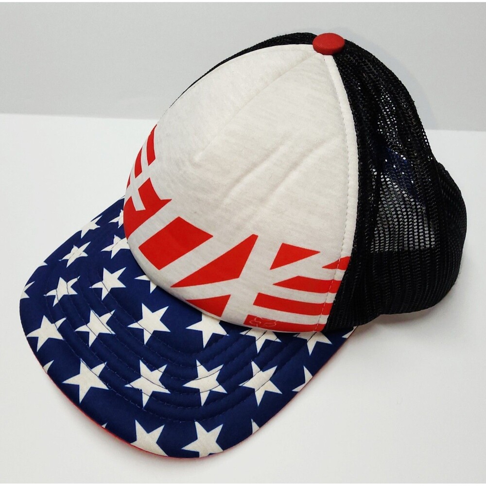 Genuine Fox Racing Hat USA Flag Print Trucker Mesh Snap Hat Cap OSFA EUC